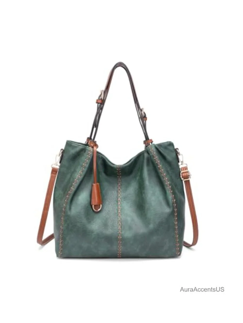 Vintage PU Leather Hobo Bag with Rivets Adjustable Strap